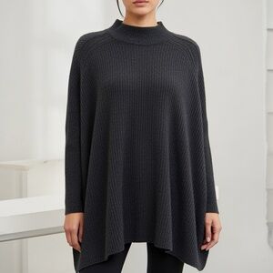 Halogen 100% Cashmere mock neck sweater poncho OS